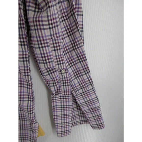 Aquas cutum Shirt 15 1/2 Button Up French Cuff Plaid Preppy Medium - Picture 3 of 11